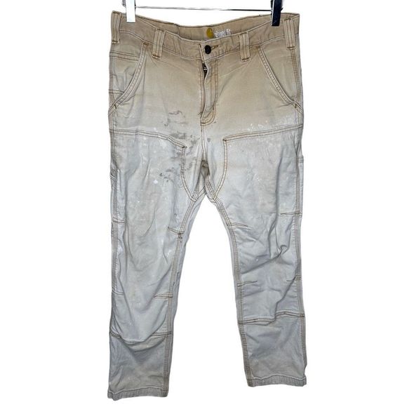Carhartt Mens 32x30 Thrashed Spell Out Relaxed Fit Double Knee Pants Duck Brown - Picture 1 of 7